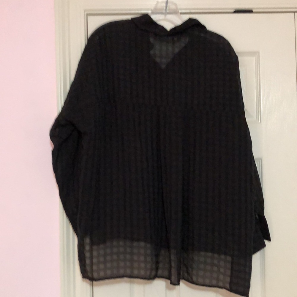 Zara Black Sheer Long Sleeve Oversized Checkered Blouse Size Small